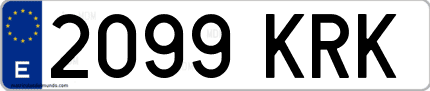 Ejemplo de matrícula de coche ordinaria 2099 KRK