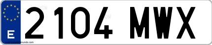 Ejemplo de matrícula de coche ordinaria 2104 MWX