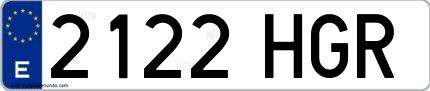 Ejemplo de matrícula española 2122 HGR