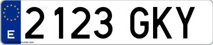 Ejemplo de matrícula española 2123 GKY