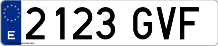 Ejemplo de matrícula de coche ordinaria 2123 GVF