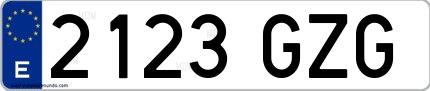Ejemplo de matrícula española 2123 GZG