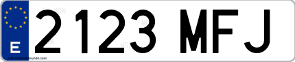 Ejemplo de matrícula de coche ordinaria 2123 MFJ