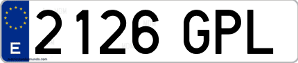 Ejemplo de matrícula de coche ordinaria 2126 GPL