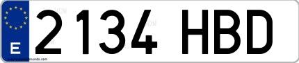 Ejemplo de matrícula española 2134 HBD