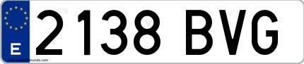 Ejemplo de matrícula española 2138 BVG