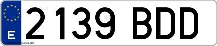Ejemplo de matrícula española 2139 BDD