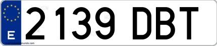 Ejemplo de matrícula española 2139 DBT