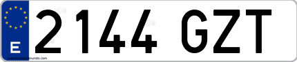 Ejemplo de matrícula de coche ordinaria 2144 GZT