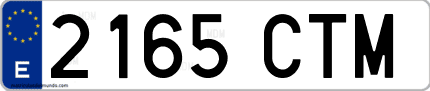 Ejemplo de matrícula de coche ordinaria 2165 CTM