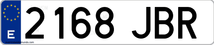 Ejemplo de matrícula de coche ordinaria 2168 JBR