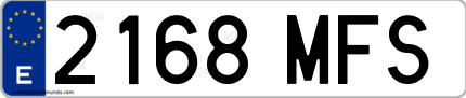 Ejemplo de matrícula de coche ordinaria 2168 MFS