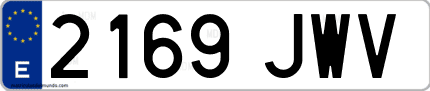 Ejemplo de matrícula de coche ordinaria 2169 JWV
