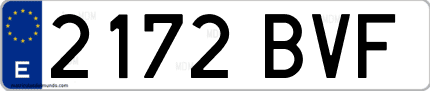 Ejemplo de matrícula de coche ordinaria 2172 BVF