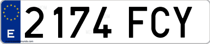 Ejemplo de matrícula de coche ordinaria 2174 FCY