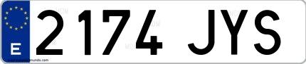 Ejemplo de matrícula de coche ordinaria 2174 JYS