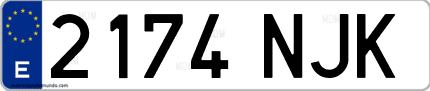 Ejemplo de matrícula de coche ordinaria 2174 NJK