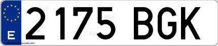 Ejemplo de matrícula de coche ordinaria 2175 BGK