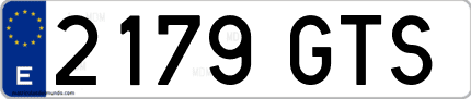 Ejemplo de matrícula de coche ordinaria 2179 GTS