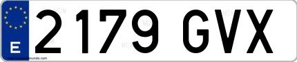 Ejemplo de matrícula española 2179 GVX