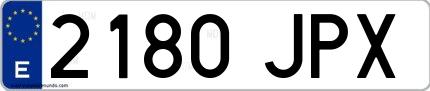 Ejemplo de matrícula española 2180 JPX