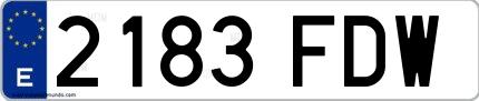 Ejemplo de matrícula española 2183 FDW