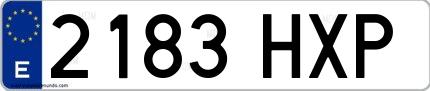Ejemplo de matrícula española 2183 HXP