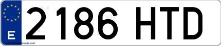 Ejemplo de matrícula española 2186 HTD