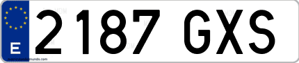 Ejemplo de matrícula de coche ordinaria 2187 GXS