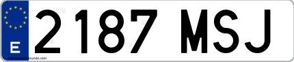 Ejemplo de matrícula española 2187 MSJ