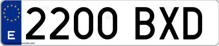 Ejemplo de matrícula española 2200 BXD