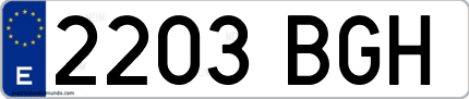 Ejemplo de matrícula de coche ordinaria 2203 BGH