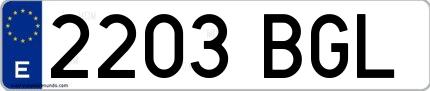 Ejemplo de matrícula española 2203 BGL