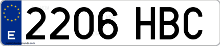 Ejemplo de matrícula de coche ordinaria 2206 HBC