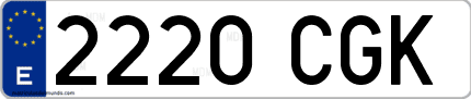 Ejemplo de matrícula de coche ordinaria 2220 CGK