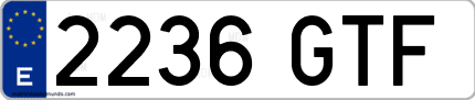 Ejemplo de matrícula de coche ordinaria 2236 GTF