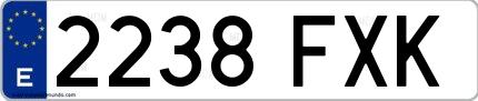 Ejemplo de matrícula española 2238 FXK