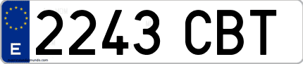 Ejemplo de matrícula de coche ordinaria 2243 CBT