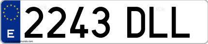 Ejemplo de matrícula de coche ordinaria 2243 DLL