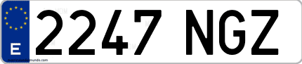 Ejemplo de matrícula de coche ordinaria 2247 NGZ