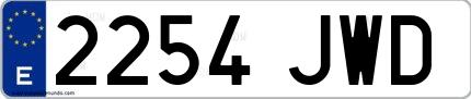 Ejemplo de matrícula española 2254 JWD