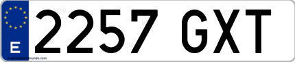 Ejemplo de matrícula de coche ordinaria 2257 GXT