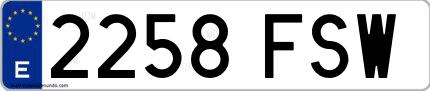 Ejemplo de matrícula española 2258 FSW