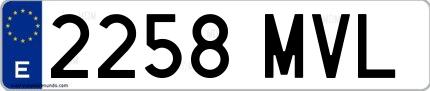 Ejemplo de matrícula de coche ordinaria 2258 MVL