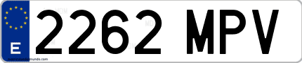 Ejemplo de matrícula de coche ordinaria 2262 MPV