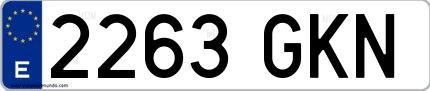 Ejemplo de matrícula española 2263 GKN