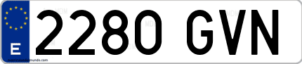 Ejemplo de matrícula de coche ordinaria 2280 GVN