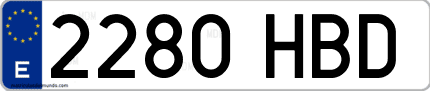 Ejemplo de matrícula de coche ordinaria 2280 HBD