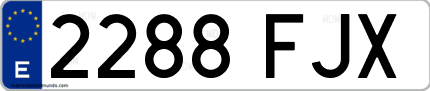 Ejemplo de matrícula de coche ordinaria 2288 FJX