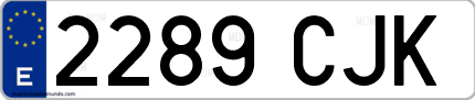 Ejemplo de matrícula de coche ordinaria 2289 CJK